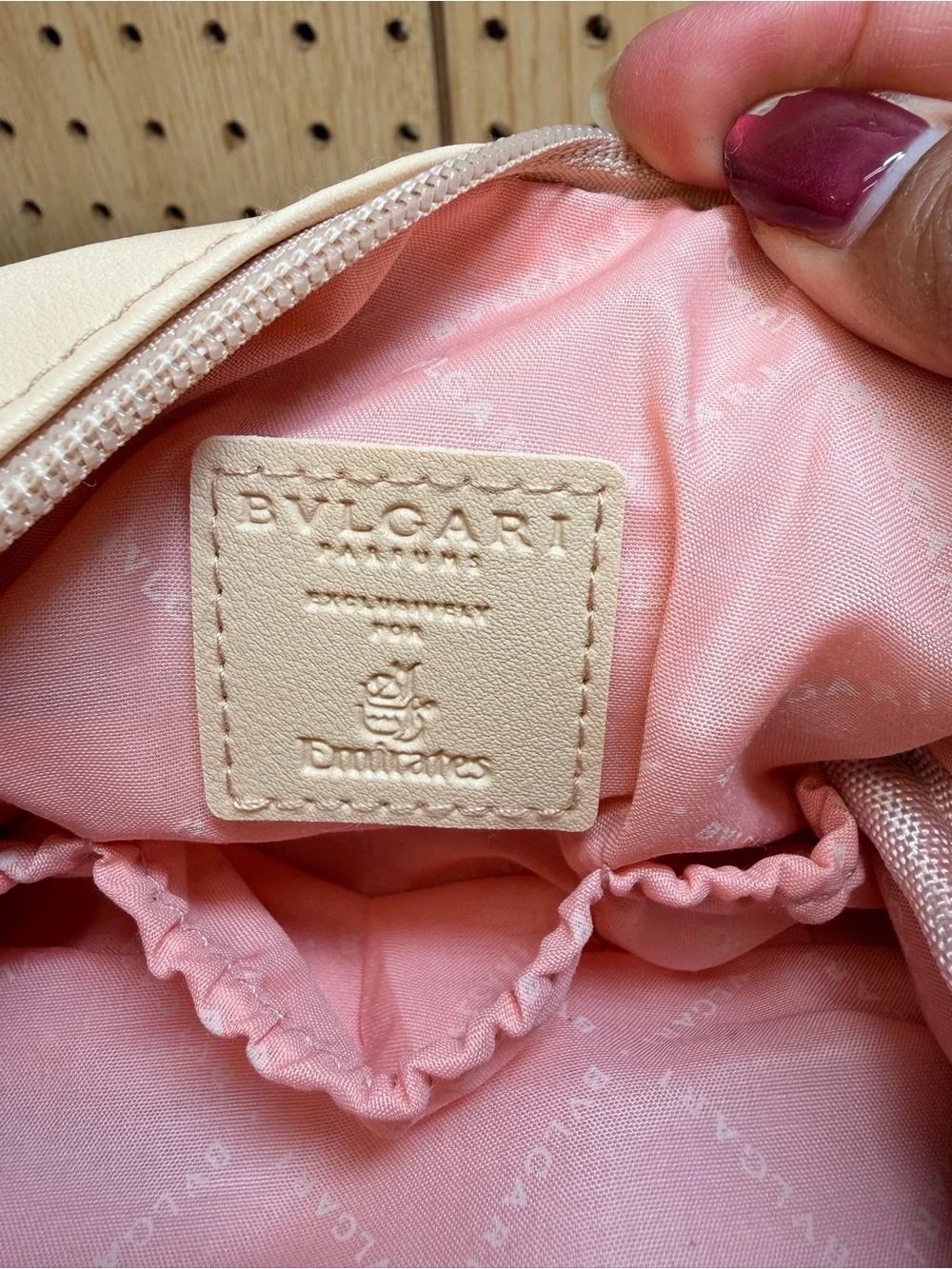 Bulgari Amenity Cream Leather Cosmetic Pouch with Gold Accent